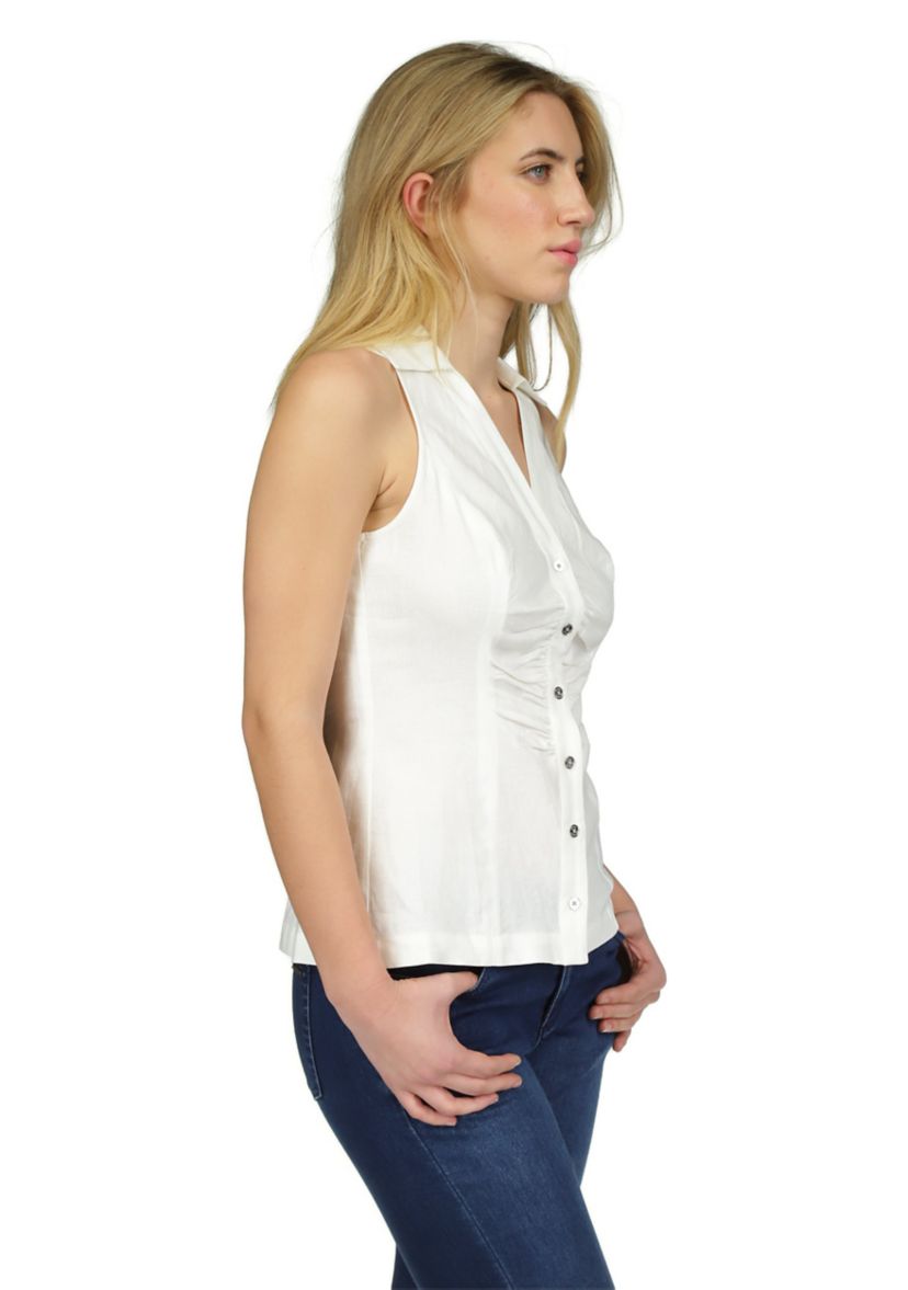 Womens Sleeveless V-Neck Linen Shirt