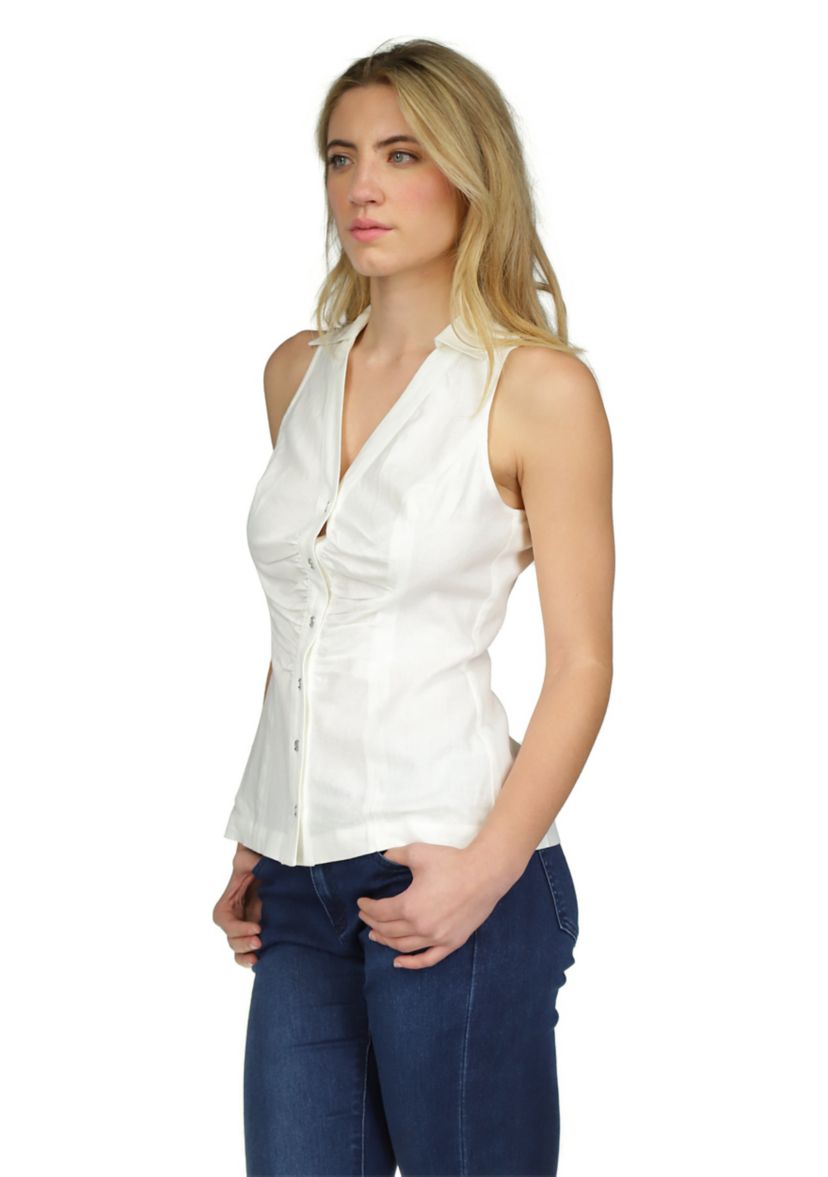 Womens Sleeveless V-Neck Linen Shirt