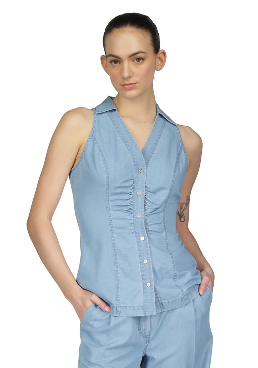 Womens Tencel Collared Top