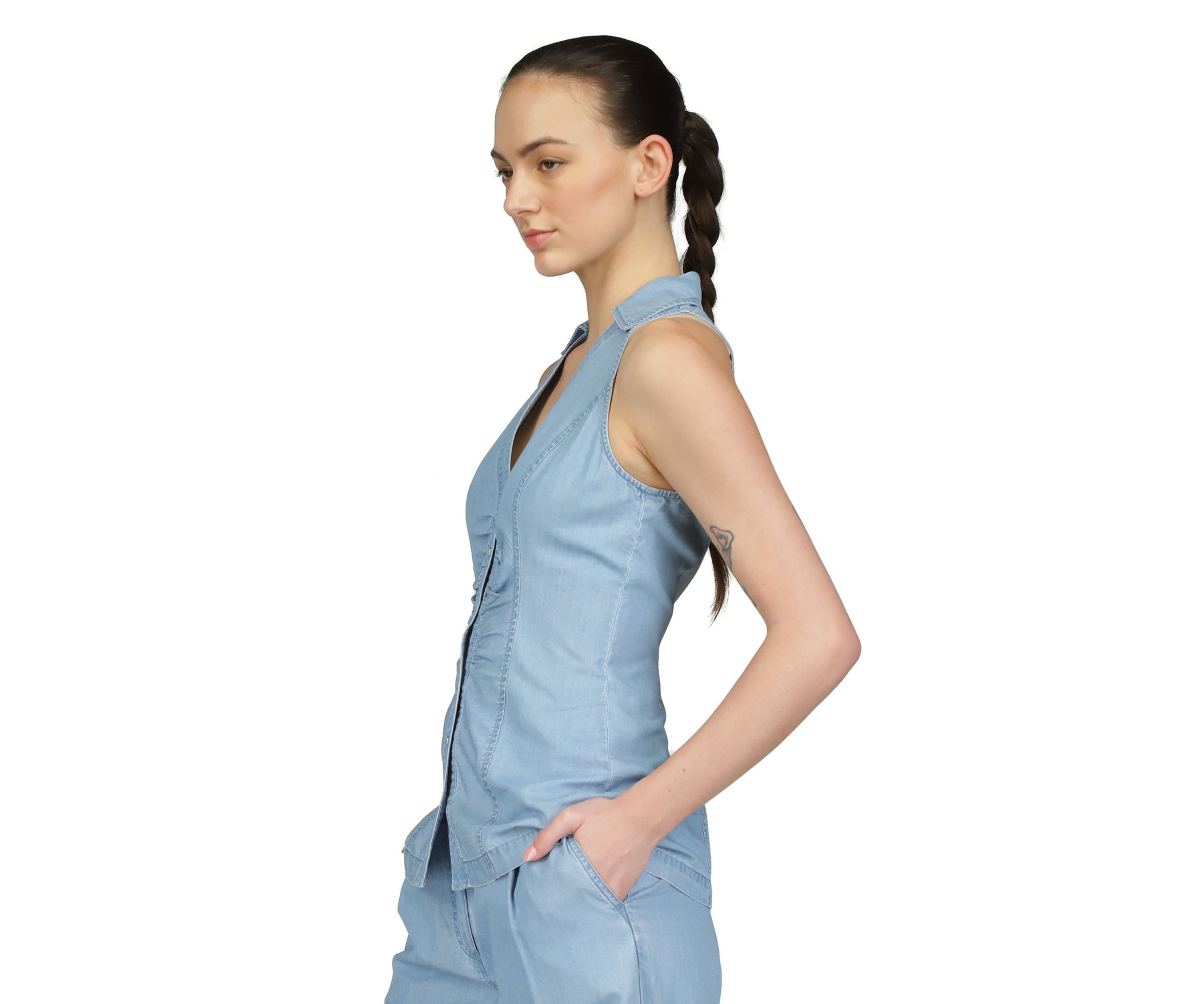 Womens Tencel Collared Top