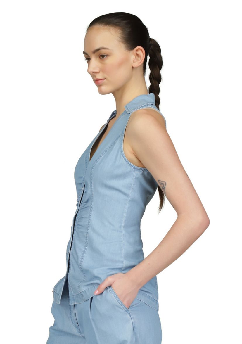 Womens Tencel Collared Top