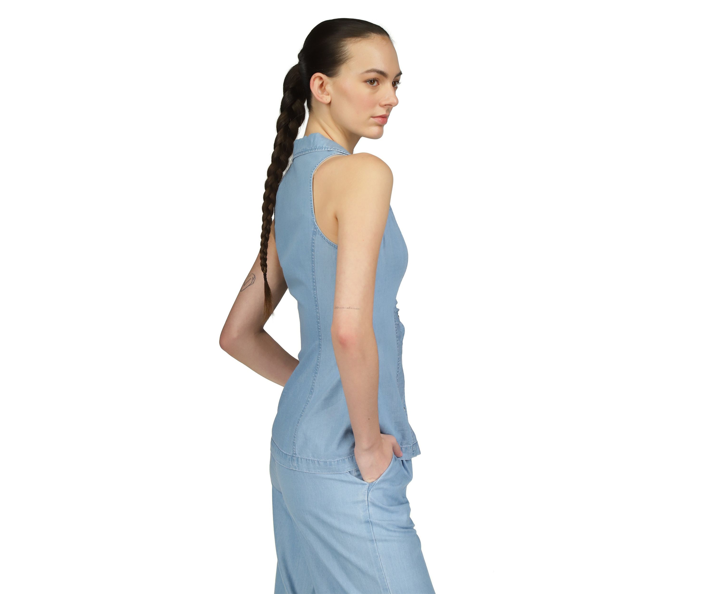 Womens Tencel Collared Top
