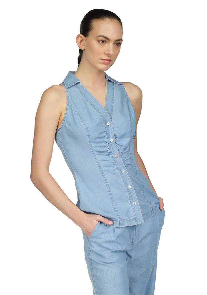 Womens Tencel Collared Top