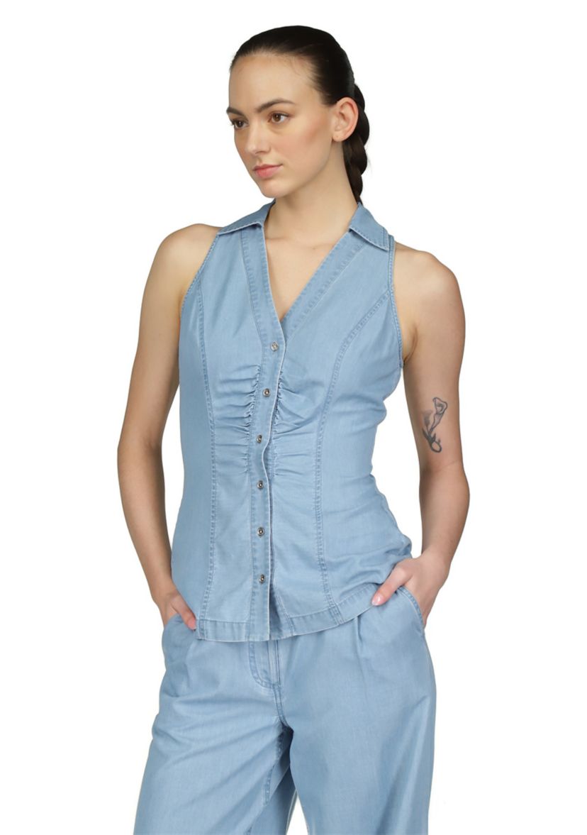 Womens Tencel Collared Top