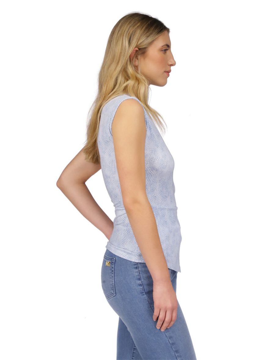 Womens Cap Sleeve Geometric Print Side Ruch Knit Top