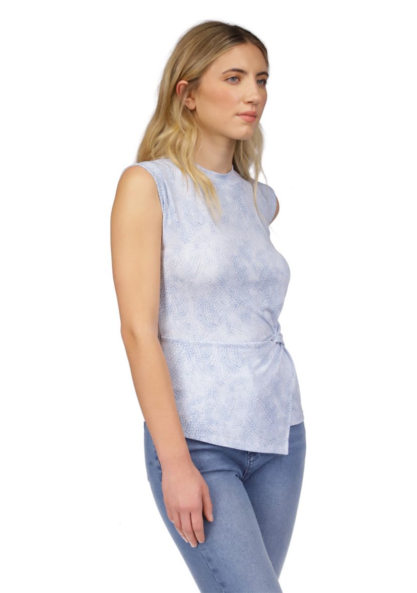 Womens Cap Sleeve Geometric Print Side Ruch Knit Top