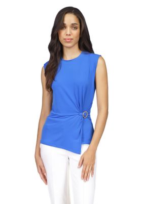 MICHAEL Michael Kors Women's Sleeveless Gold Hardware Top, Blue, X-Large -  0196237617415