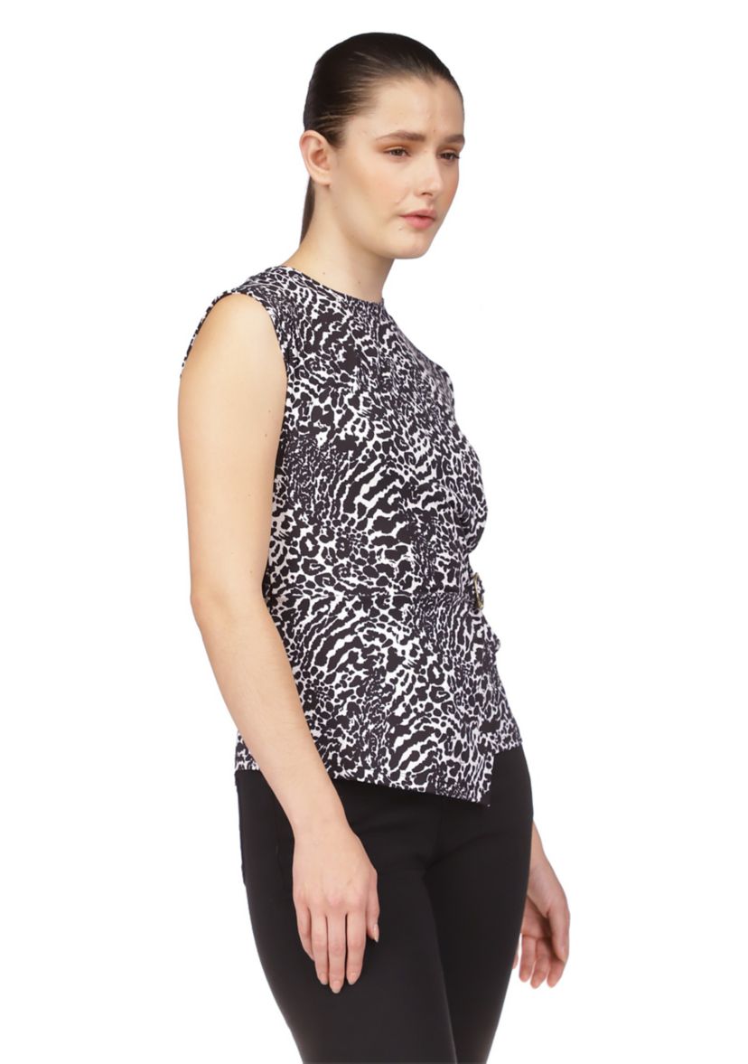 Womens Sleeveless Animal Print Ring Twist Top
