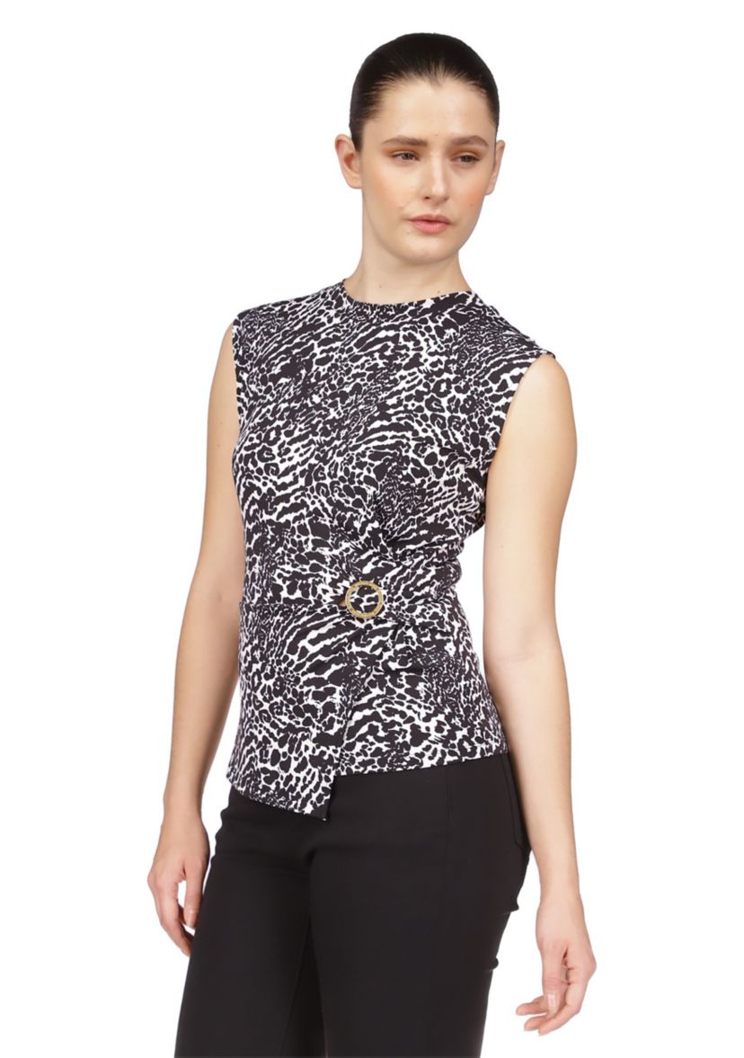 Womens Sleeveless Animal Print Ring Twist Top