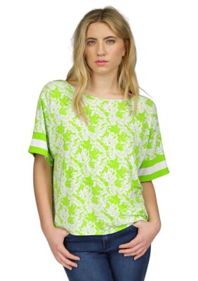 MICHAEL Michael Kors Women's Print Border Boat Neck Top, Green, X-Large -  0196237707888