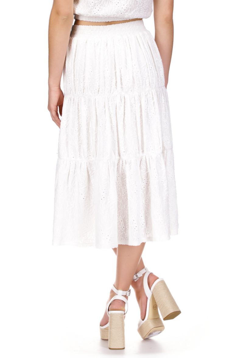 Womens Tiered Eyelet Midi Skirt