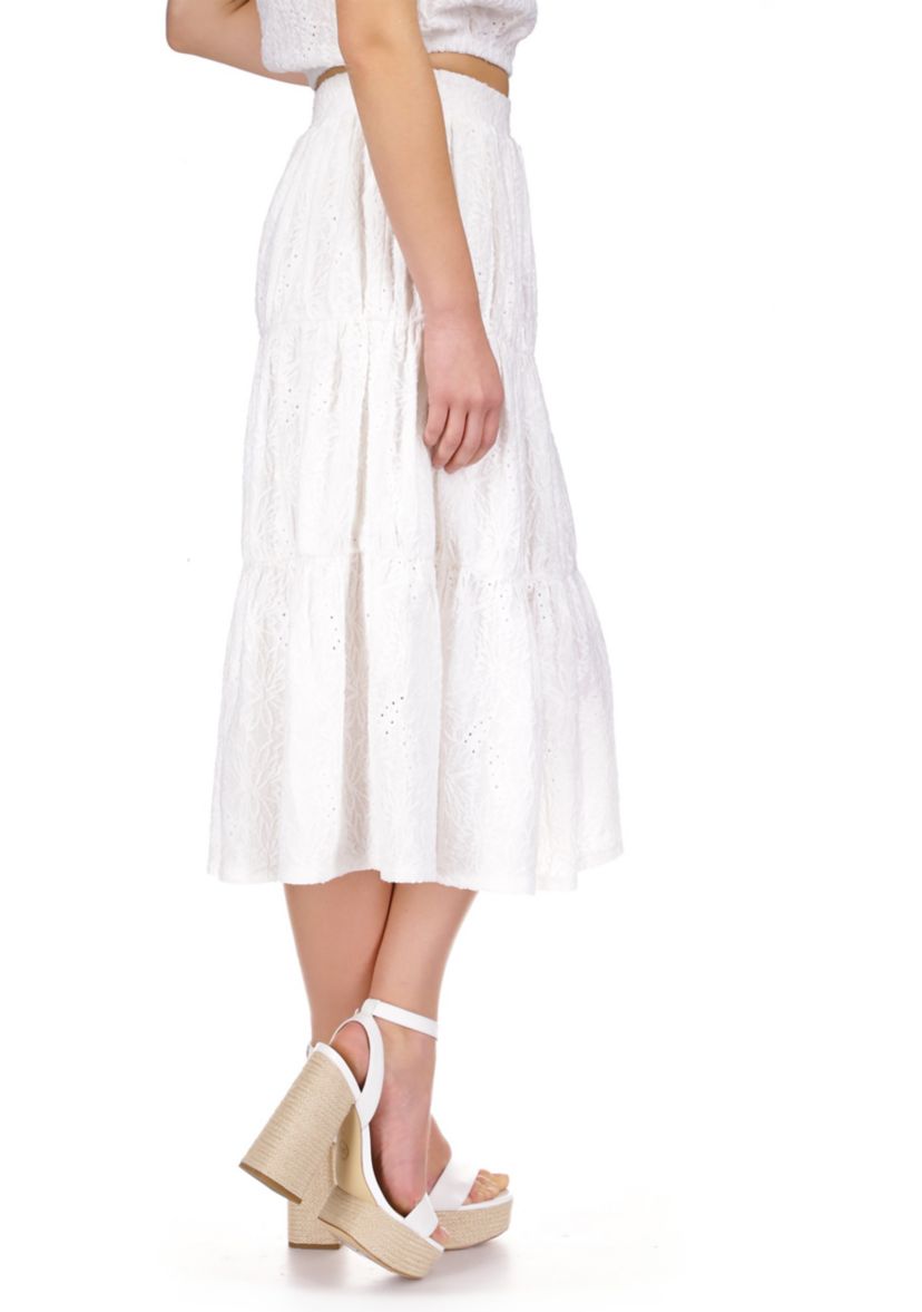 Womens Tiered Eyelet Midi Skirt