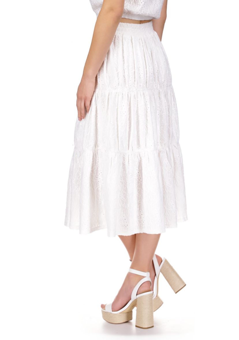 Womens Tiered Eyelet Midi Skirt