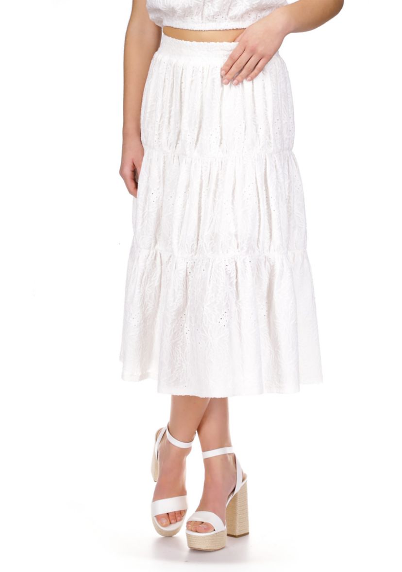 Womens Tiered Eyelet Midi Skirt
