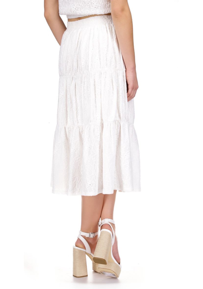 Womens Tiered Eyelet Midi Skirt