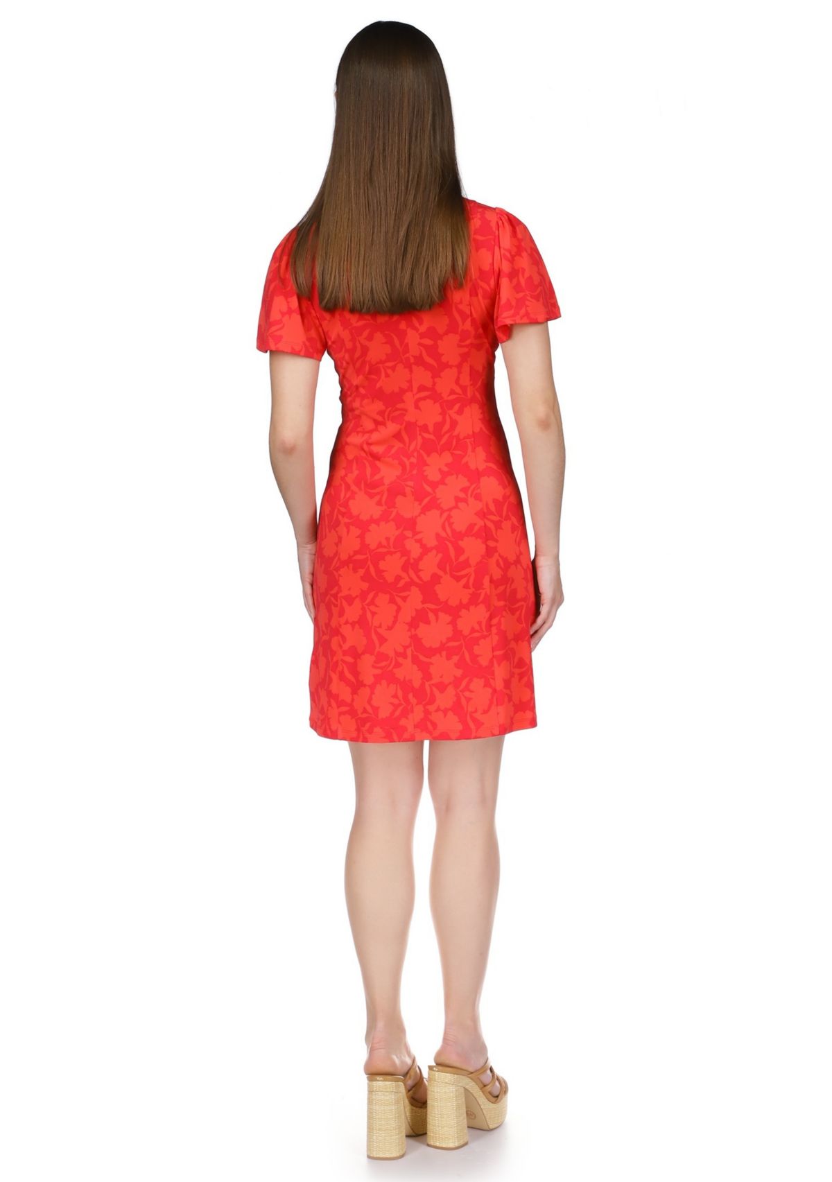 Womens V-Neck Flutter Sleeve Dress