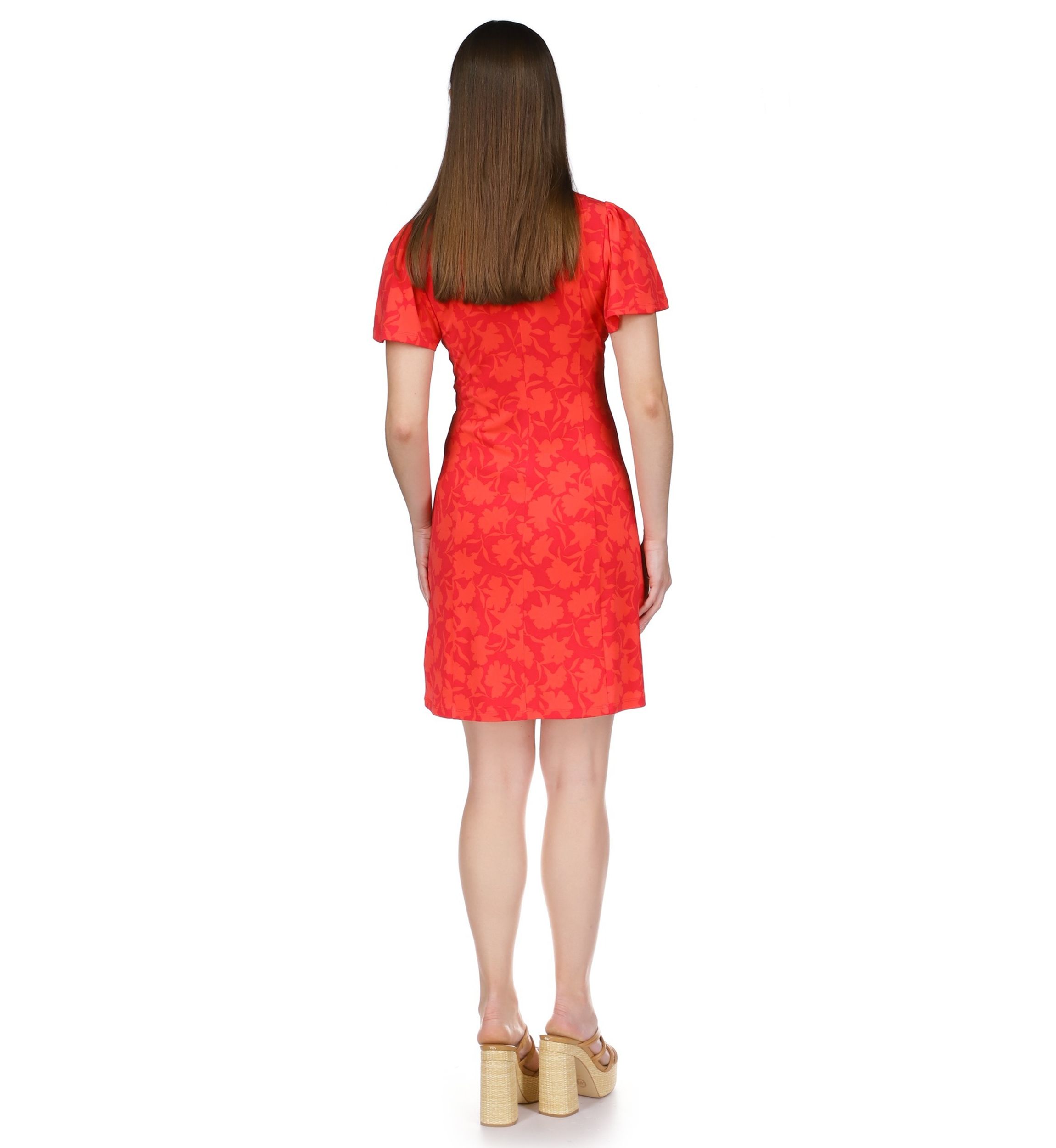 Womens V-Neck Flutter Sleeve Dress