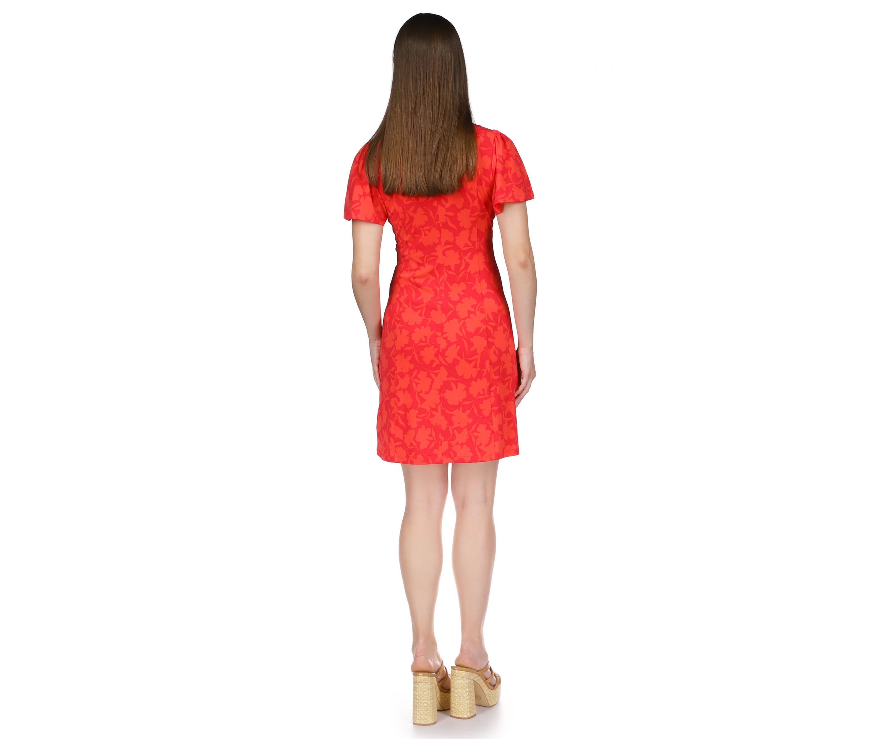 Womens V-Neck Flutter Sleeve Dress