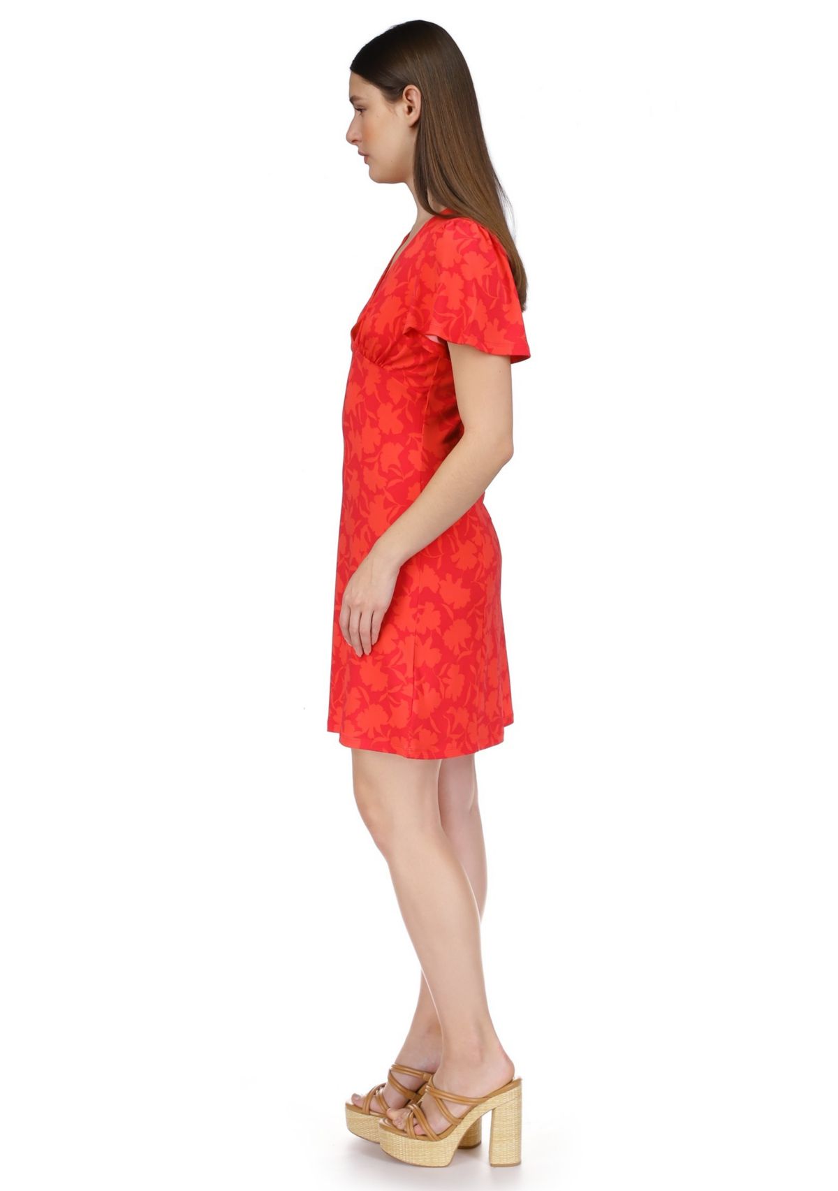 Womens V-Neck Flutter Sleeve Dress