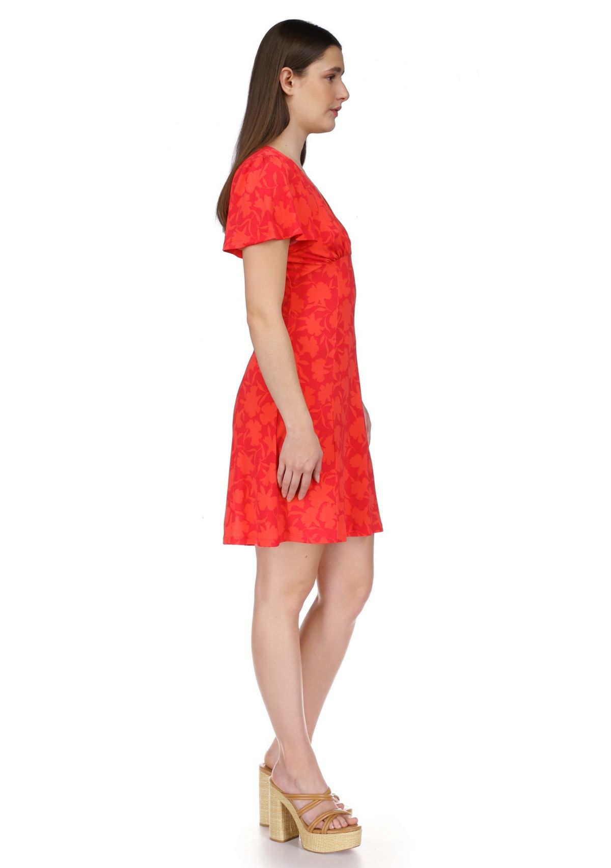 Womens V-Neck Flutter Sleeve Dress