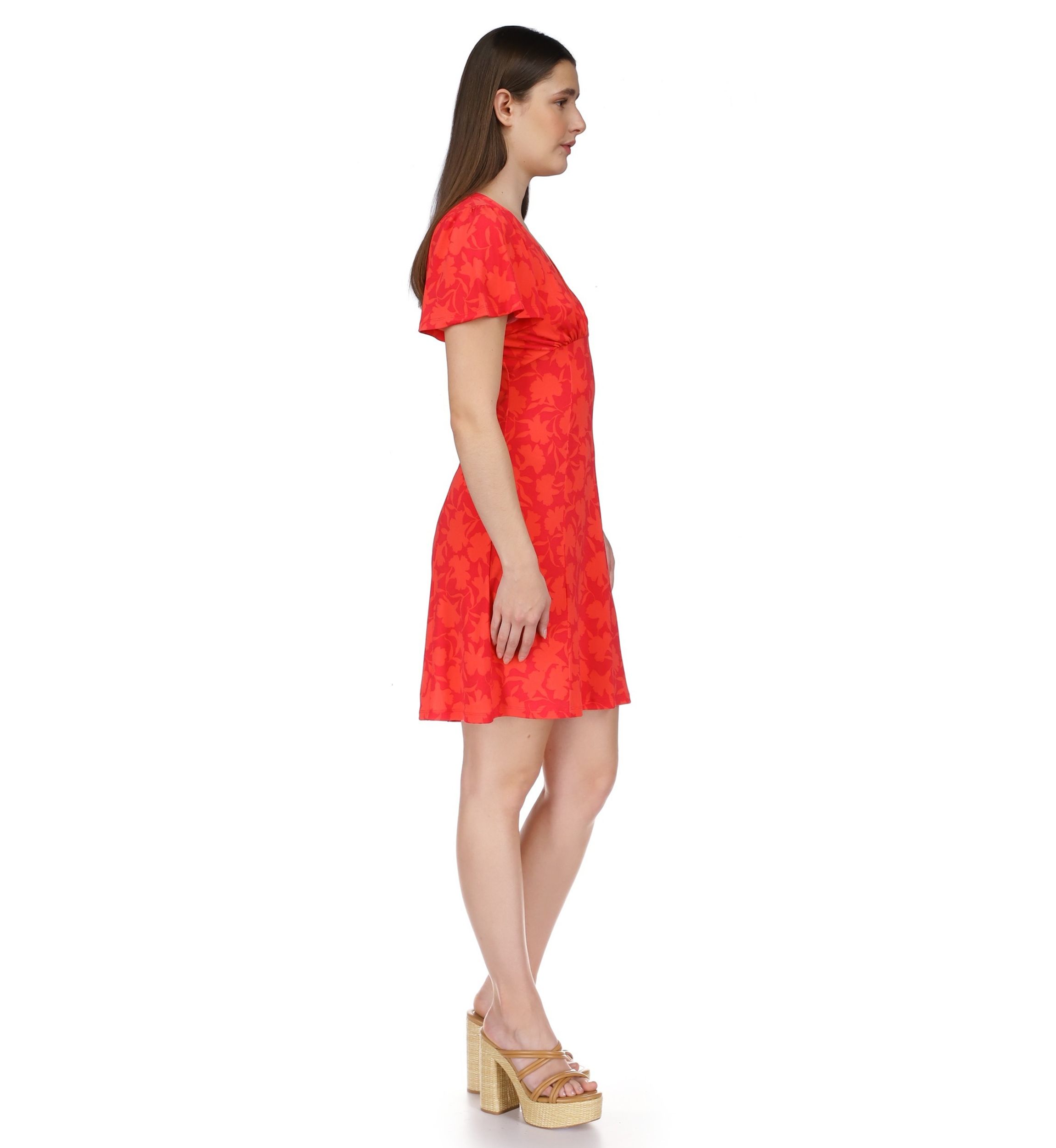 Womens V-Neck Flutter Sleeve Dress