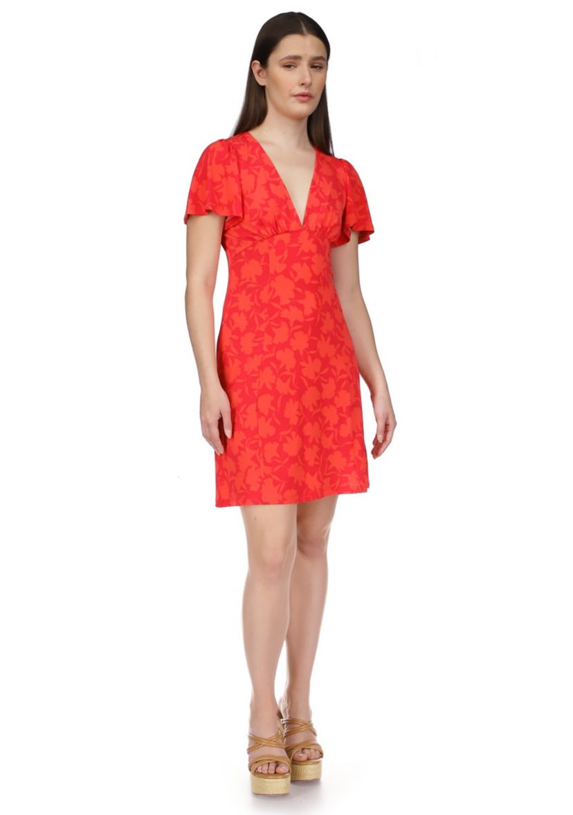 Womens V-Neck Flutter Sleeve Dress