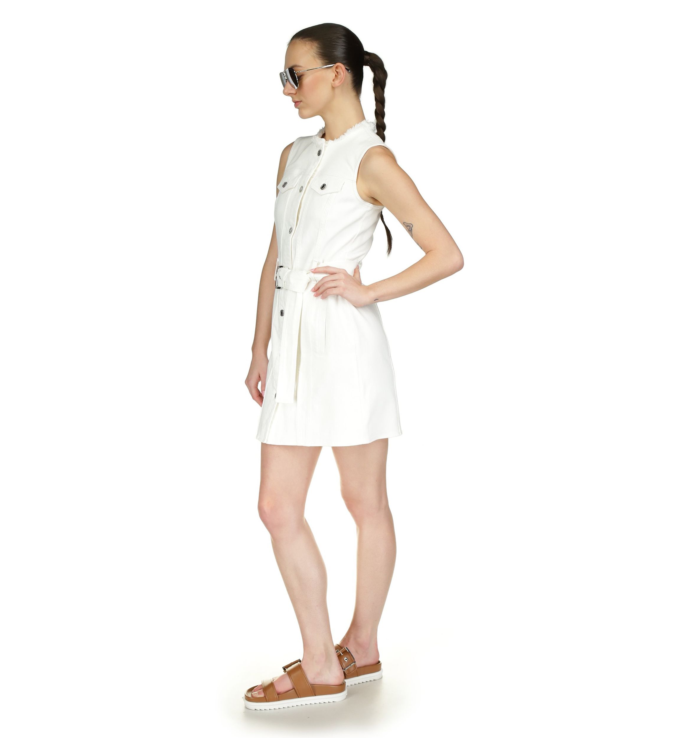 Womens Frayed Sleeveless Denim Dress