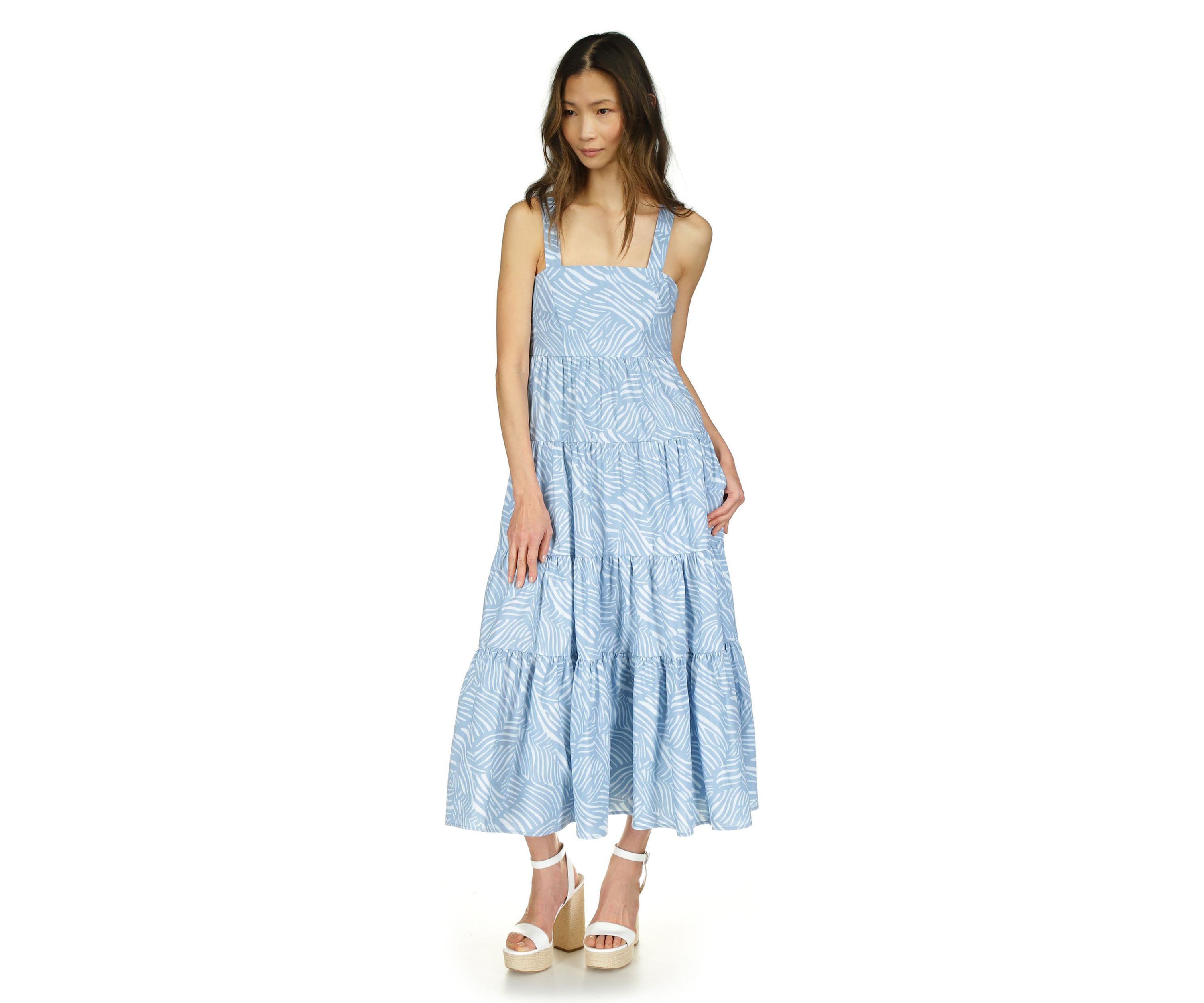 Womens Zebra Tiered Midi Dress