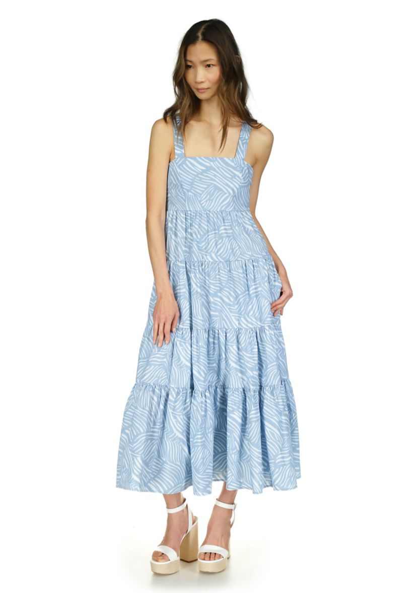 Womens Zebra Tiered Midi Dress