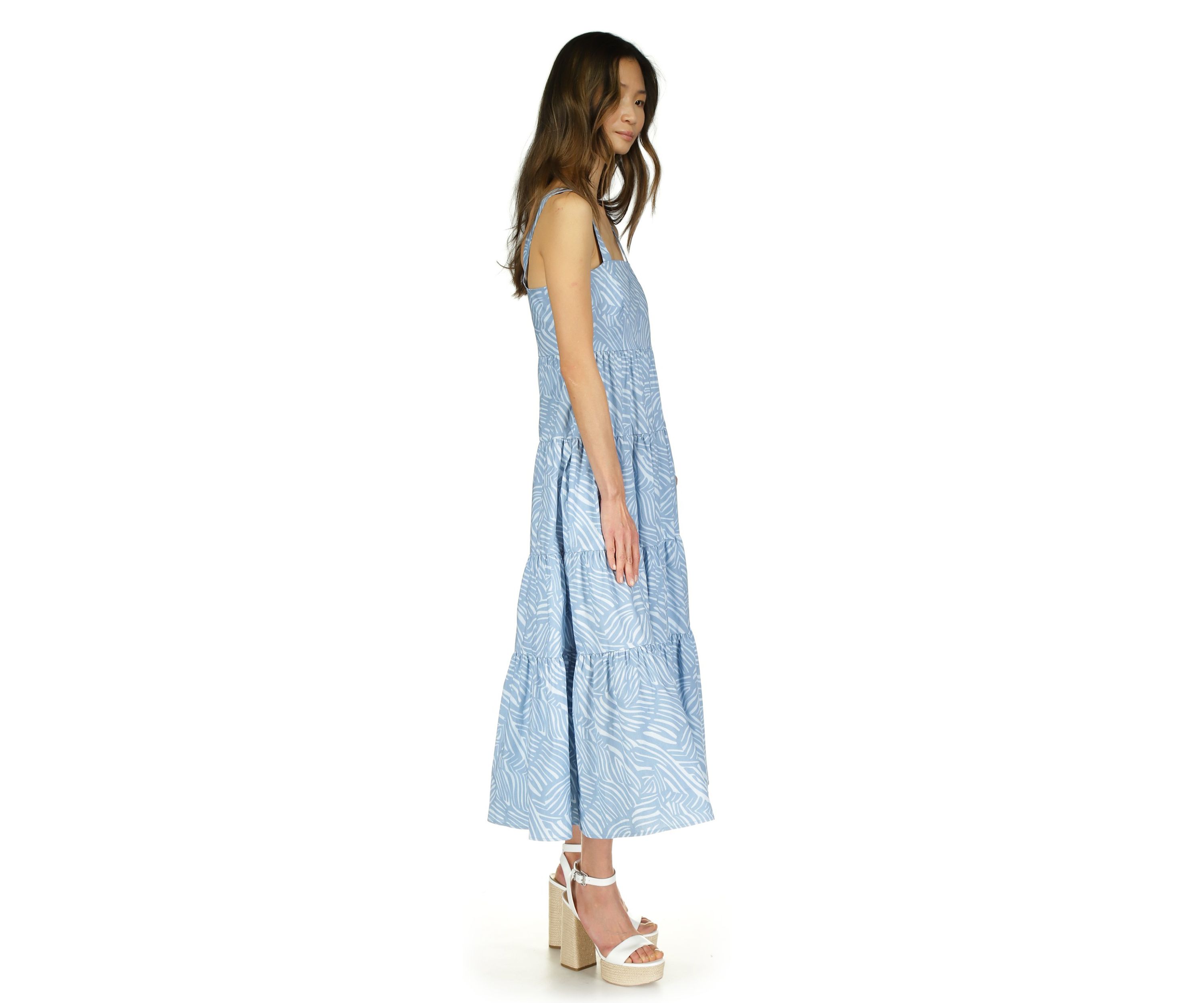Womens Zebra Tiered Midi Dress