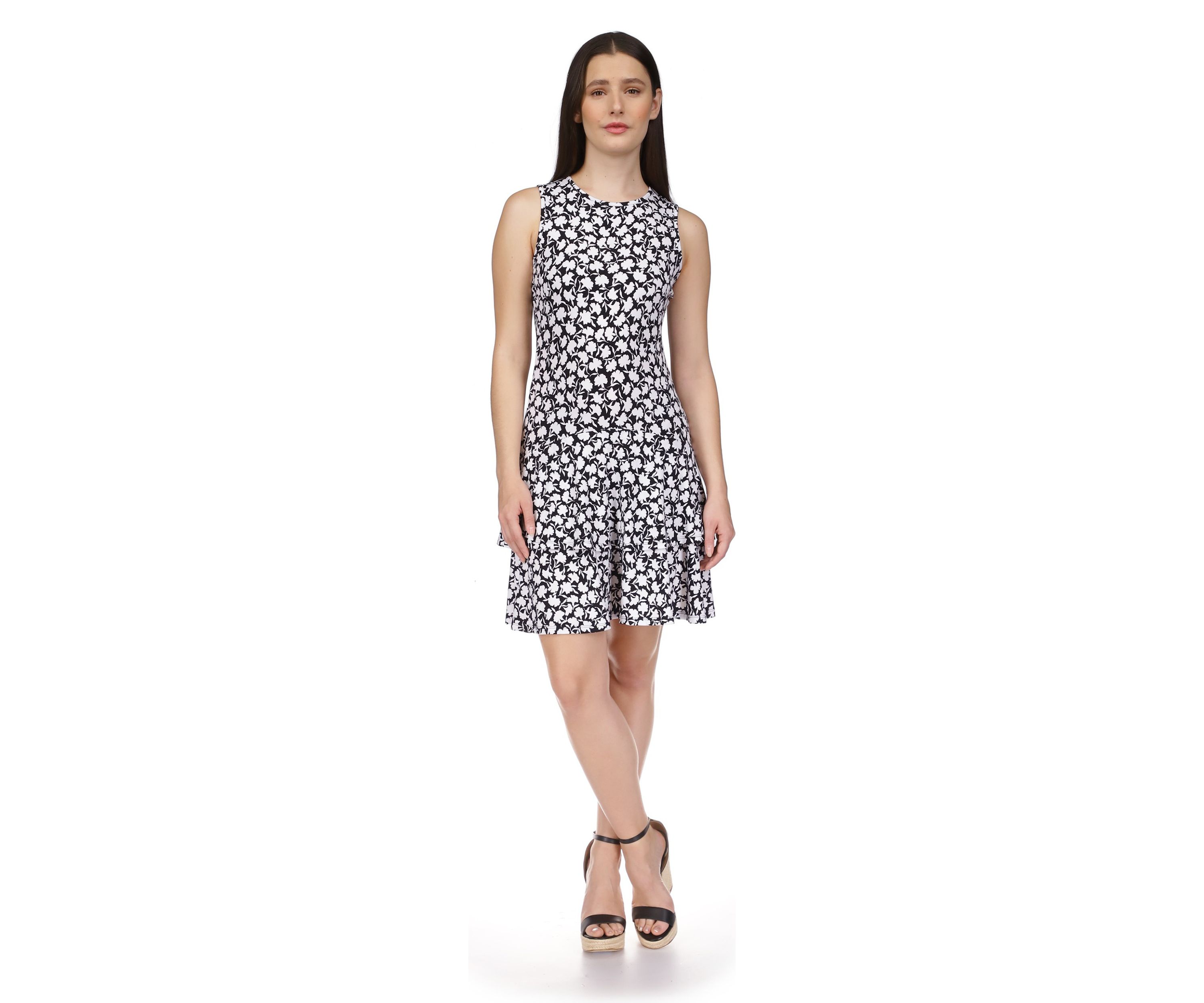 Womens Sleeveless Floral Flounce Dress