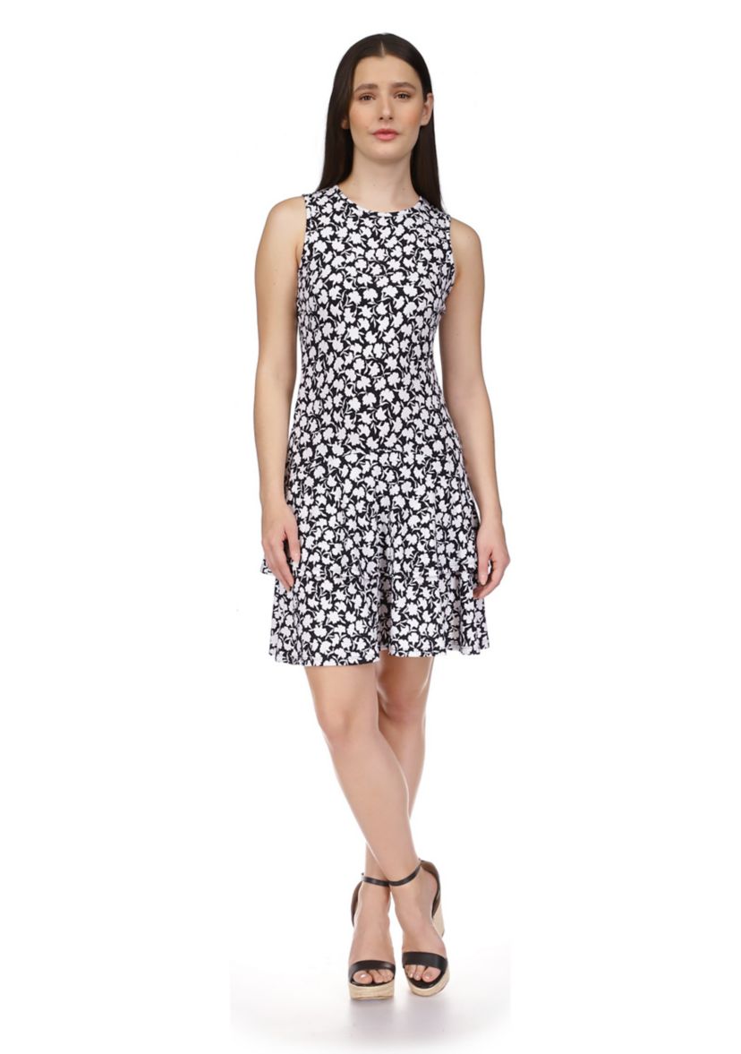 Womens Sleeveless Floral Flounce Dress