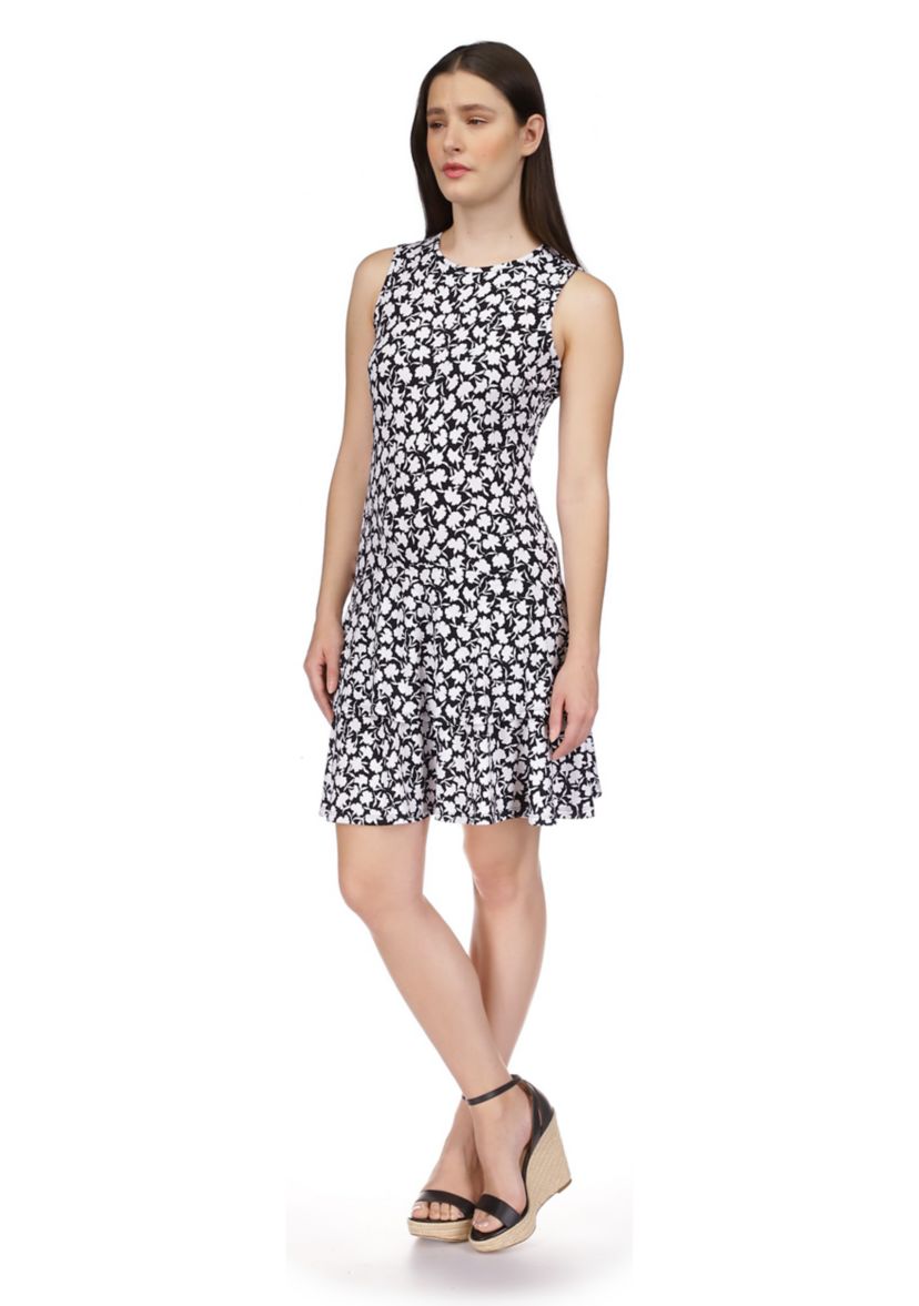 Womens Sleeveless Floral Flounce Dress
