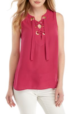 MICHAEL Michael Kors Solid Lace Up Sleeveless Blouse | belk