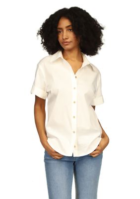 MICHAEL Michael Kors Women's Poplin Short Sleeve Top, White, Medium -  0196237900043