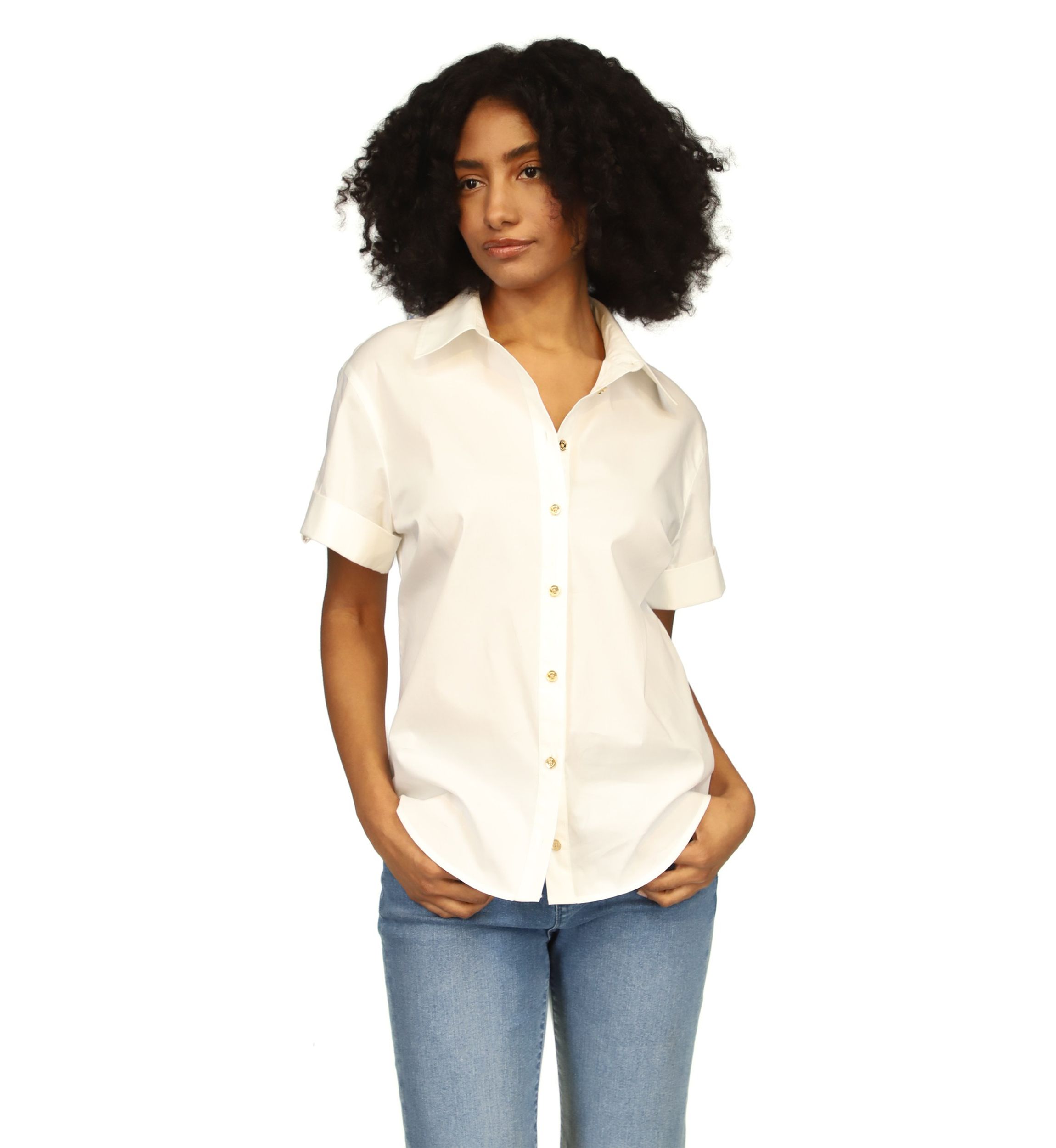 Womens Poplin Short Sleeve Top