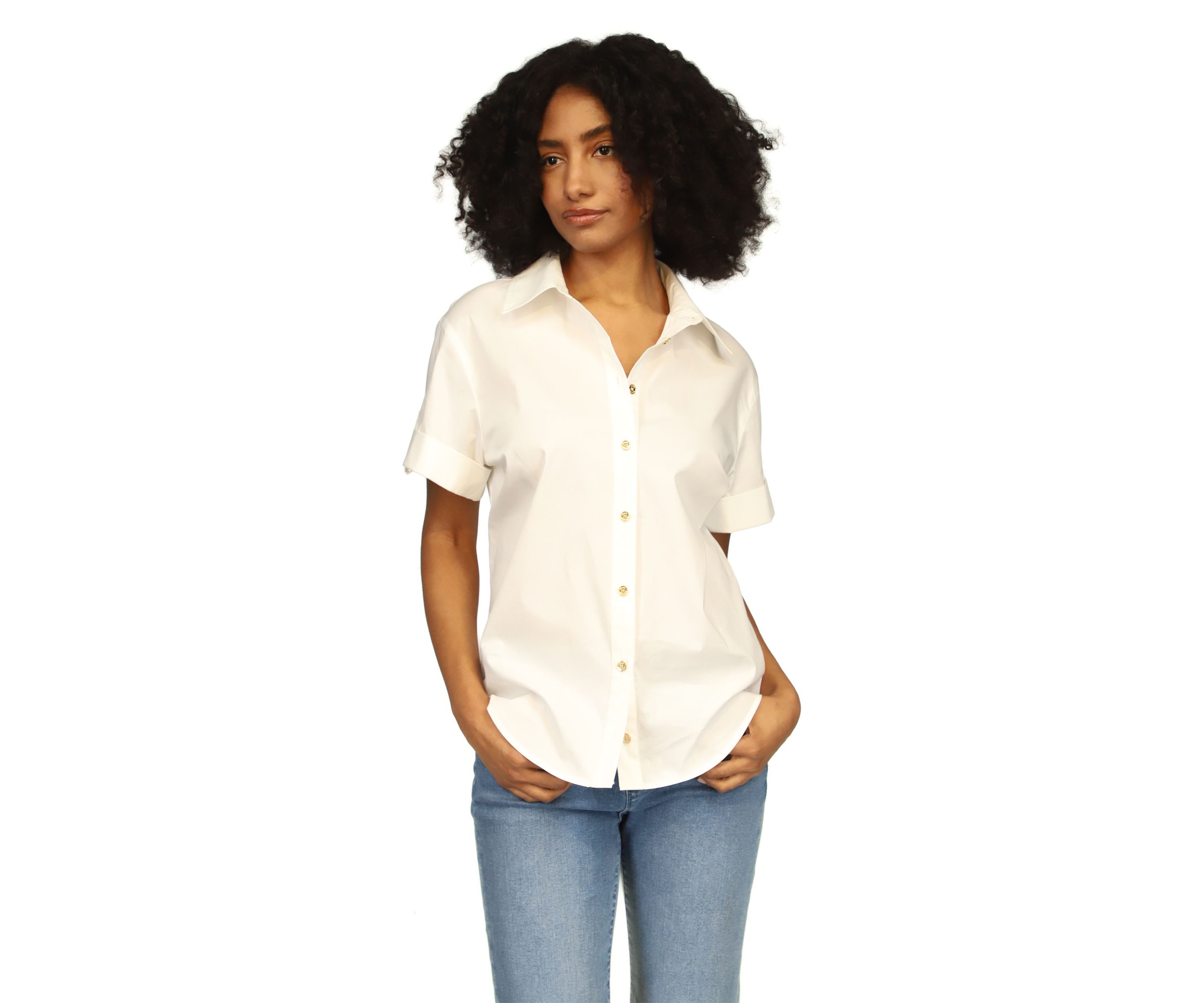 Womens Poplin Short Sleeve Top