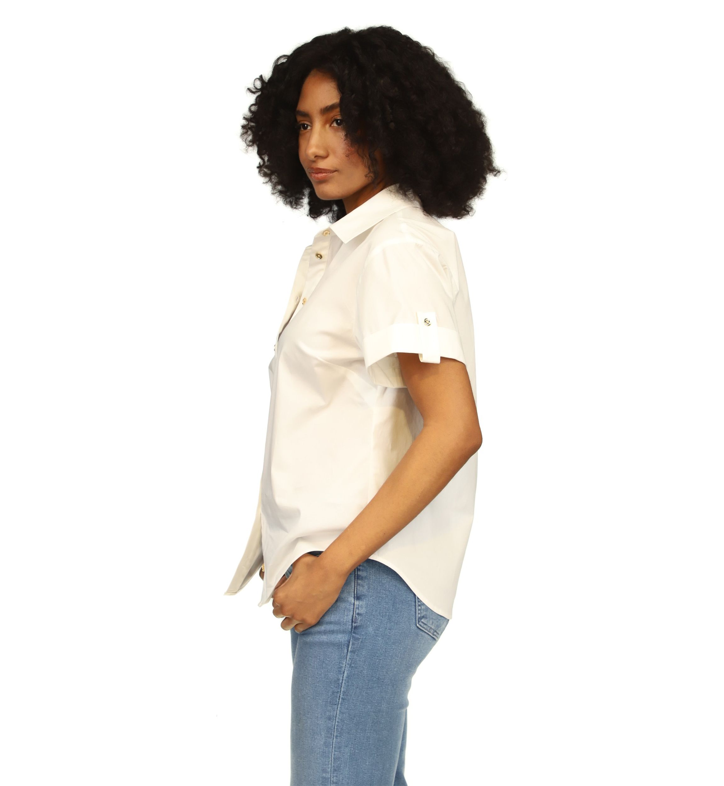 Womens Poplin Short Sleeve Top