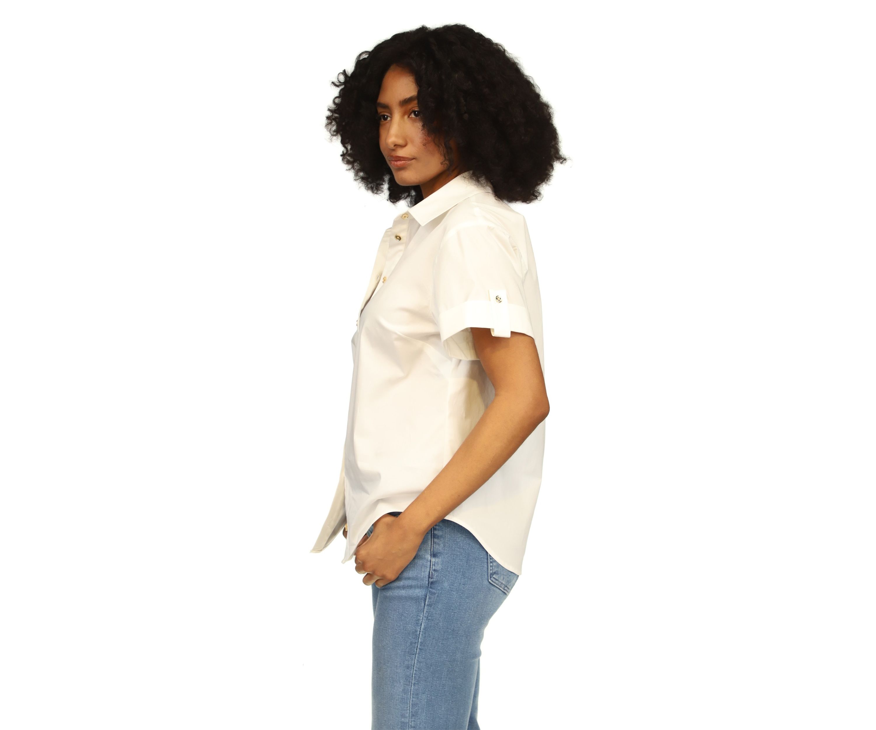Womens Poplin Short Sleeve Top