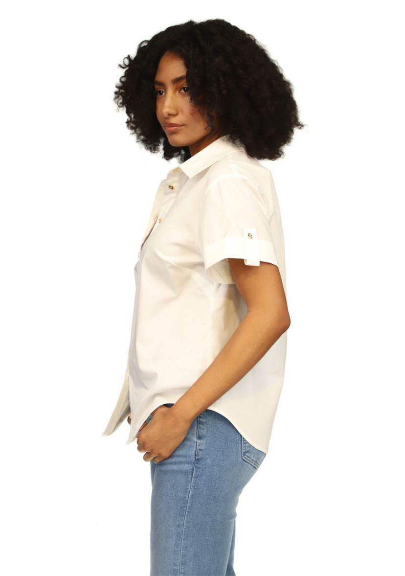Womens Poplin Short Sleeve Top