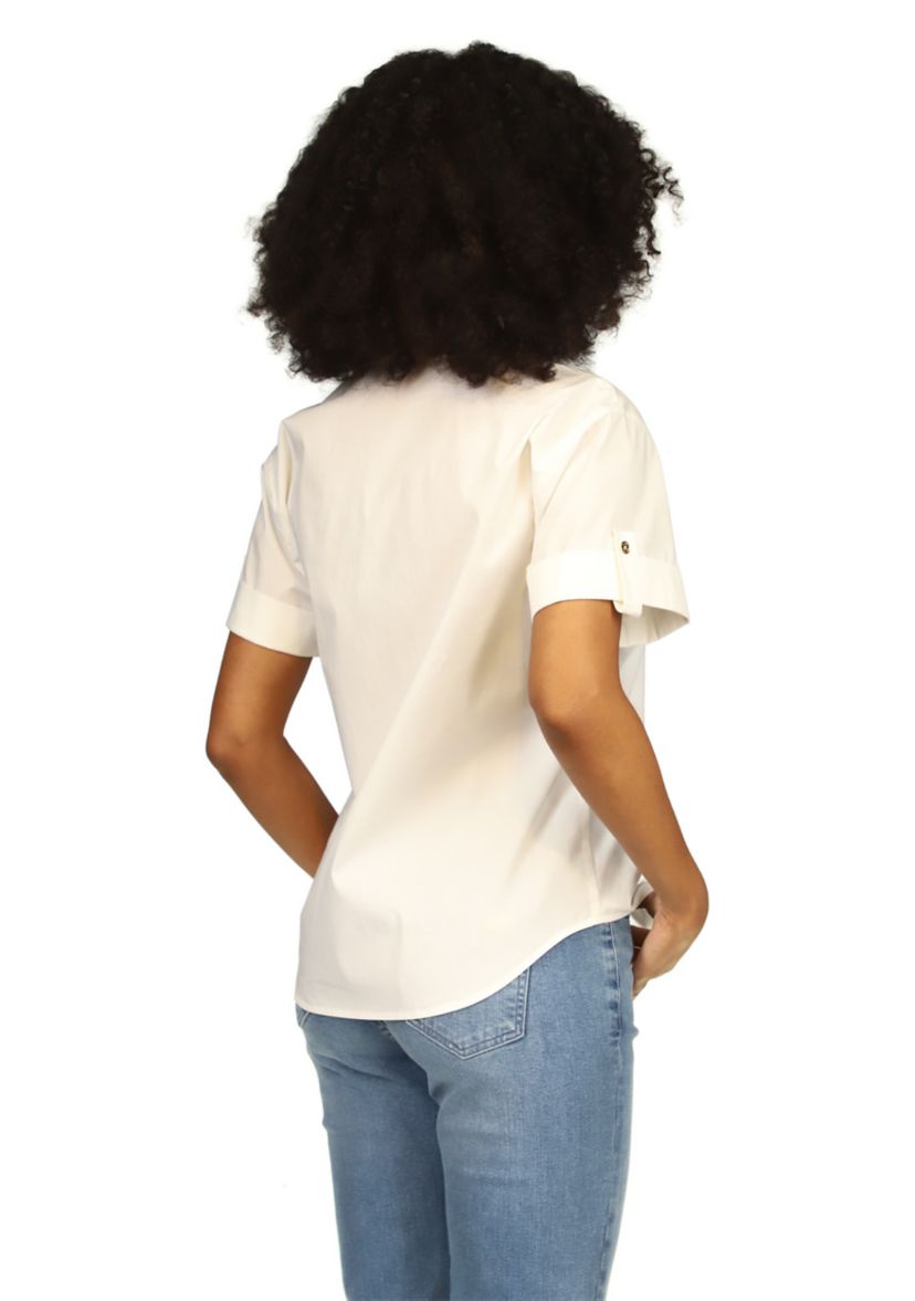Womens Poplin Short Sleeve Top