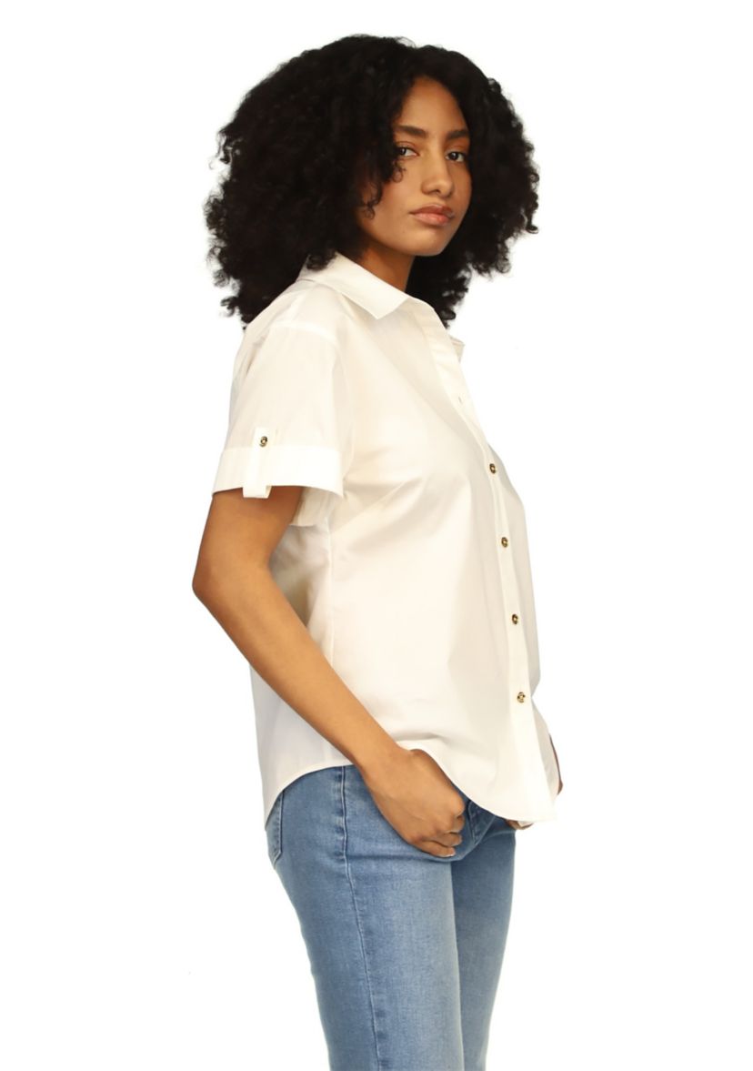 Womens Poplin Short Sleeve Top