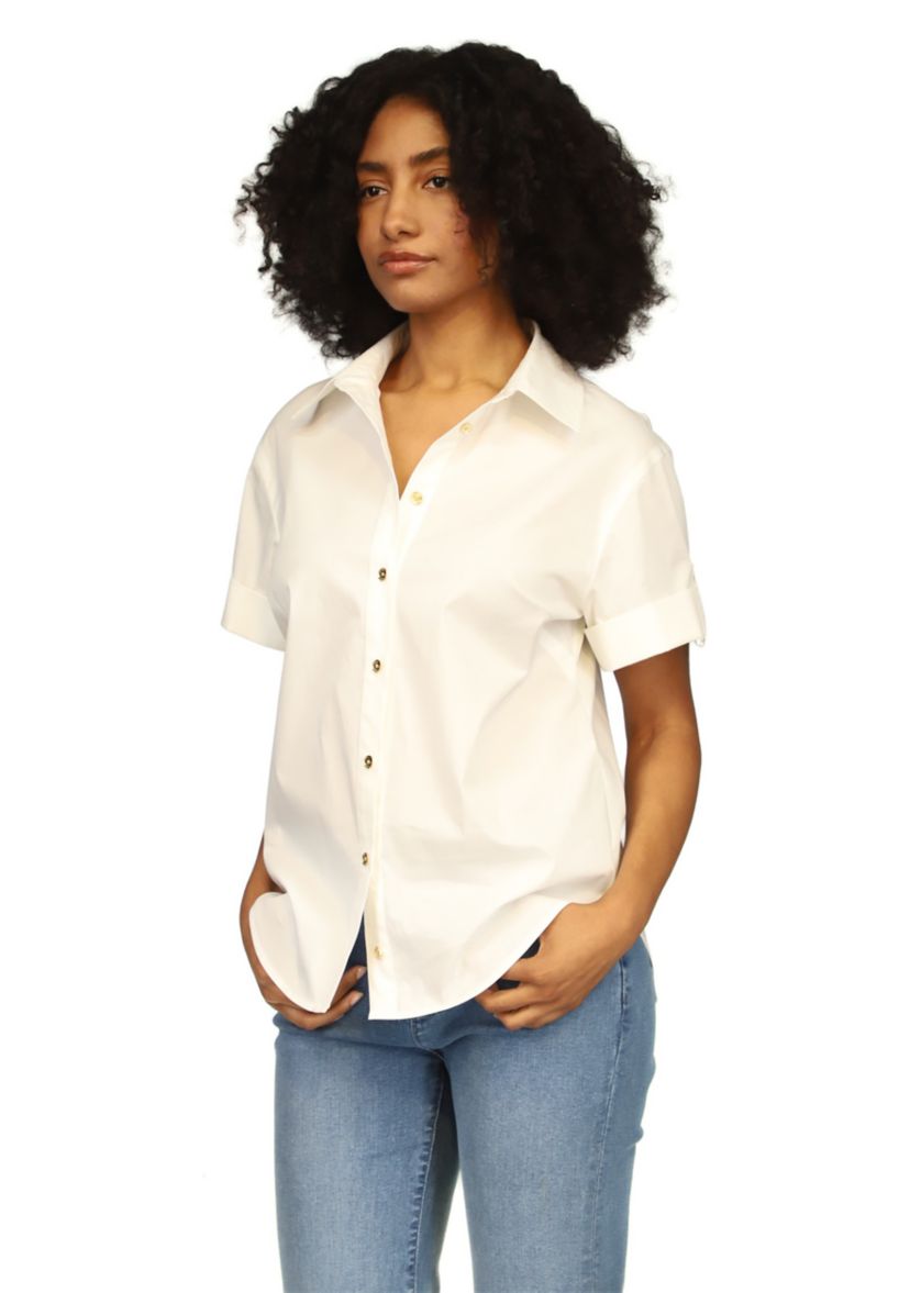 Womens Poplin Short Sleeve Top