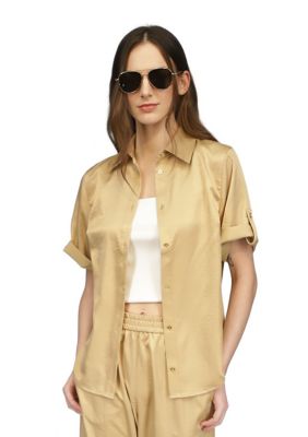 MICHAEL Michael Kors Women's Satin Short Sleeve Top, X-Large -  0196237899903