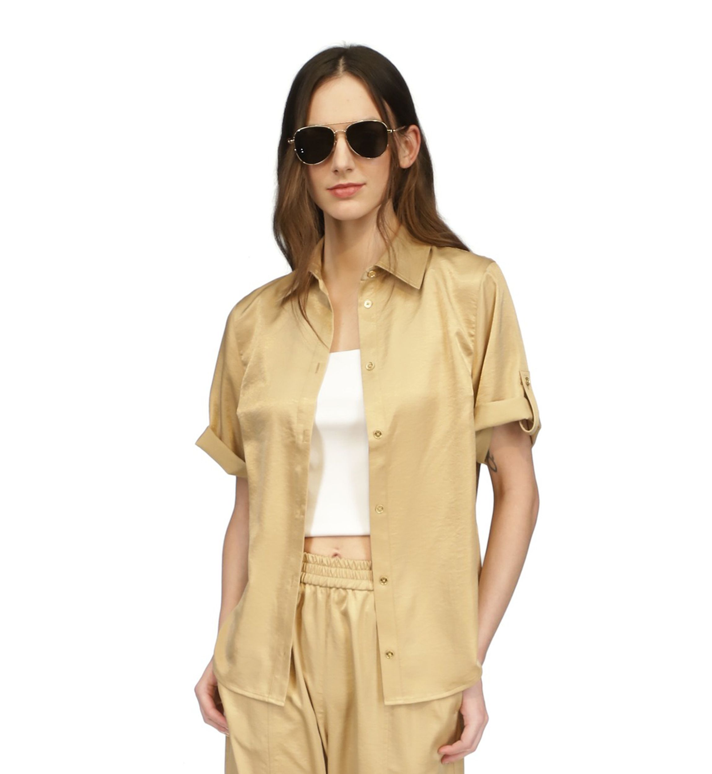 Womens Satin Short Sleeve Top