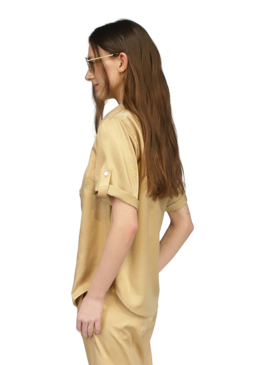 Womens Satin Short Sleeve Top