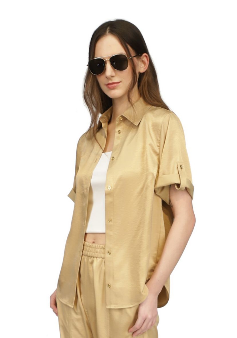 Womens Satin Short Sleeve Top