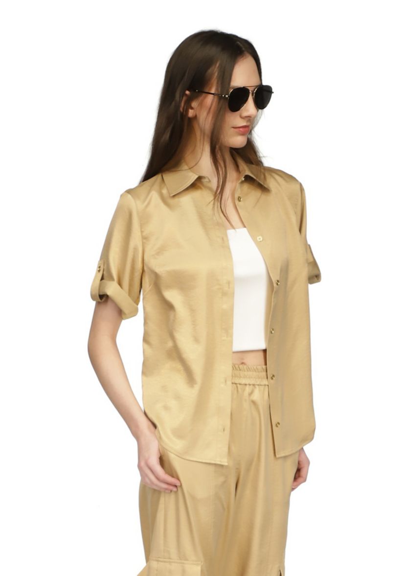 Womens Satin Short Sleeve Top