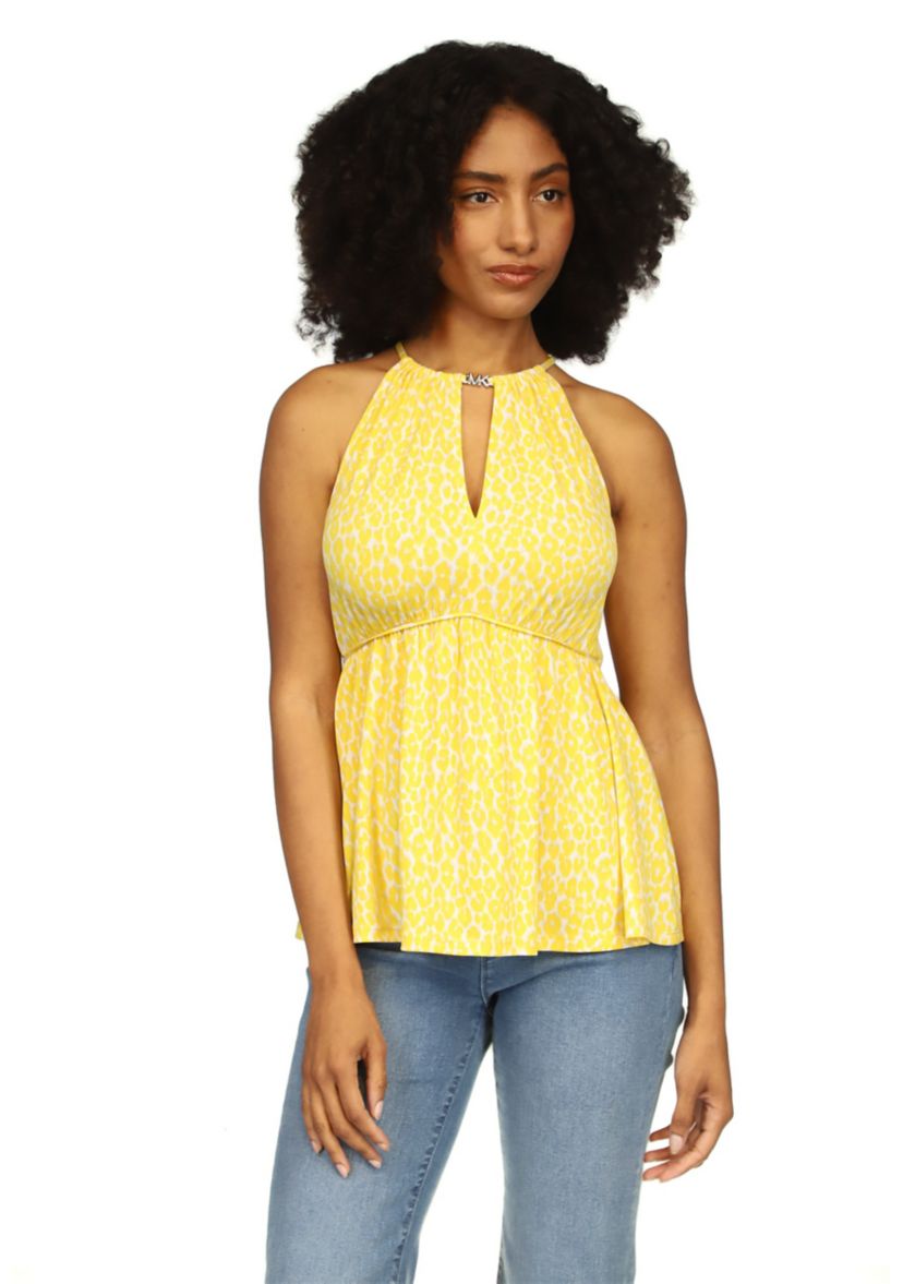 Womens Sleeveless Keyhole Peplum Knit Top