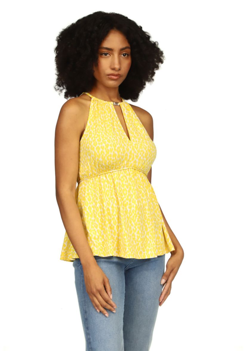 Womens Sleeveless Keyhole Peplum Knit Top